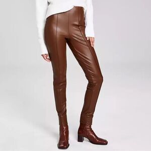 And Now This Brown Seam-front Faux Leather Leggings(Size Medium)